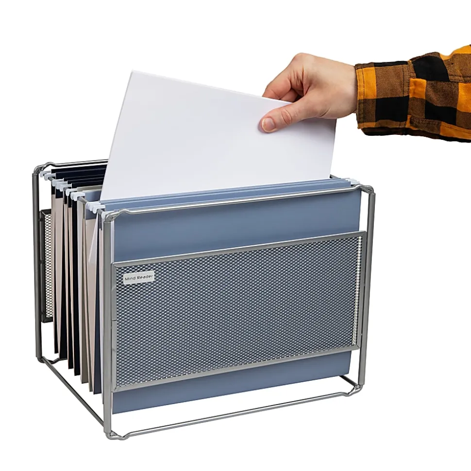 Mind Reader Hanging File Folder Organizer, 10-1/4”H x 9-3/4”W x 13”D, Silver