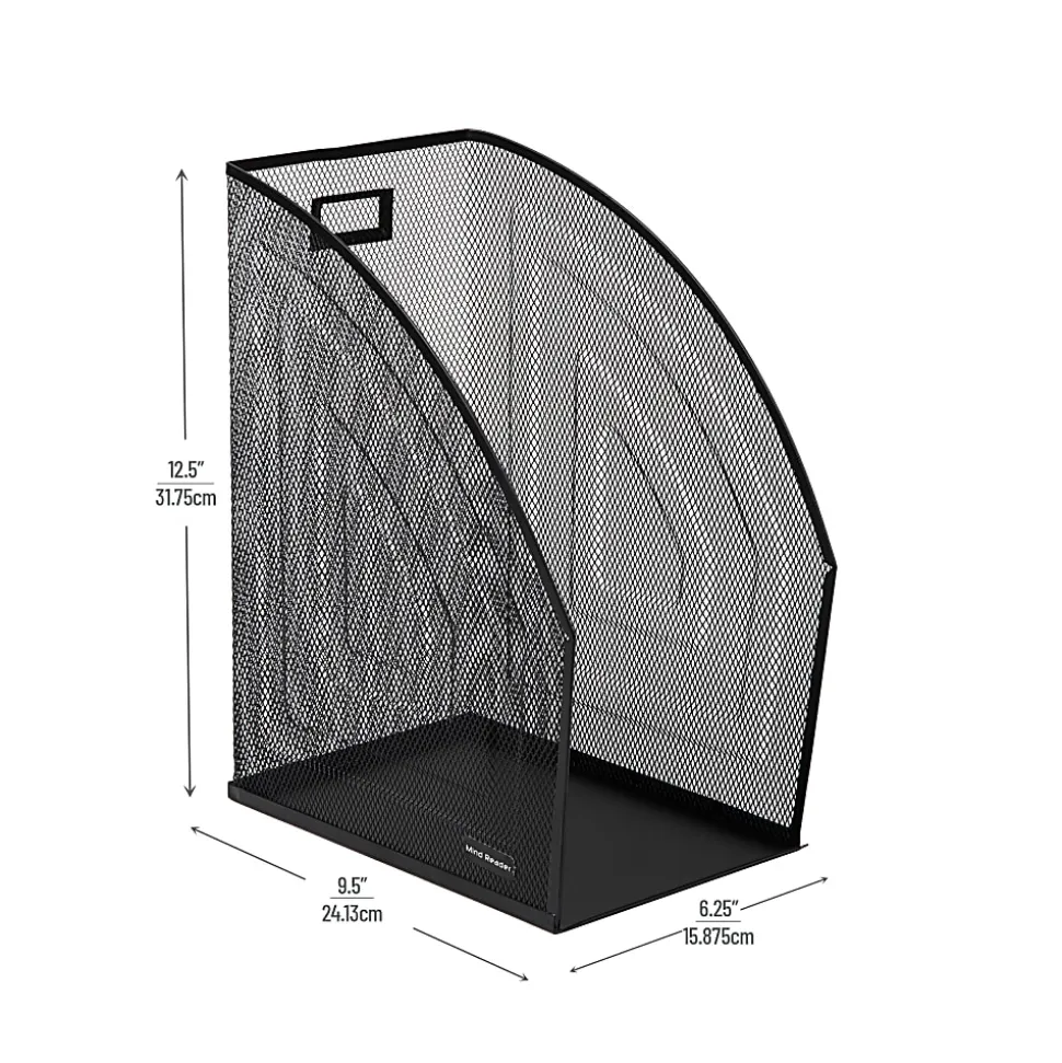 Mind Reader Large Vertical File Storage Basket 12-1/2"H x 10"W x 6-1/4"D, Black, Pack Of 2 Holders