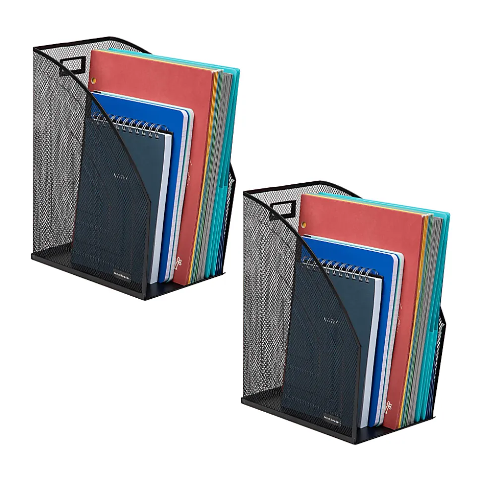 Mind Reader Large Vertical File Storage Basket 12-1/2"H x 10"W x 6-1/4"D, Black, Pack Of 2 Holders