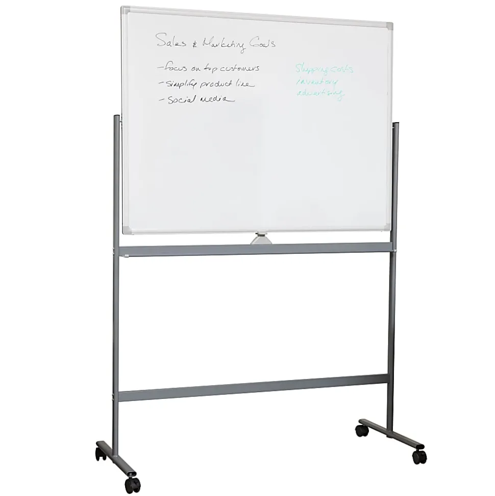 Mind Reader Magnetic Double-Sided Dry-Erase White Board with Base and Wheels, 73-1/2"H x 21"W x 49-1/2"H, White