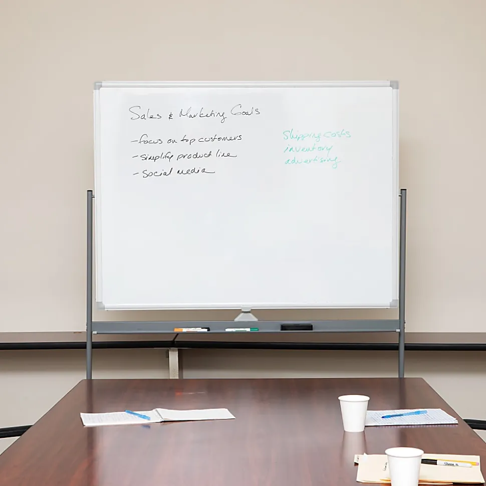 Mind Reader Magnetic Double-Sided Dry-Erase White Board with Base and Wheels, 73-1/2"H x 21"W x 49-1/2"H, White