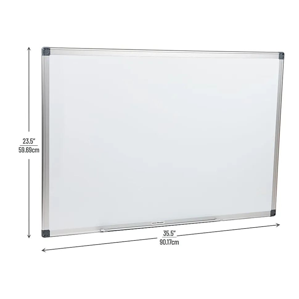 Mind Reader Magnetic Dry Erase White Board Wall Mount Eraser Marker Shelf, 1/2"H x 23-1/2"W x 35-1/2"L, White