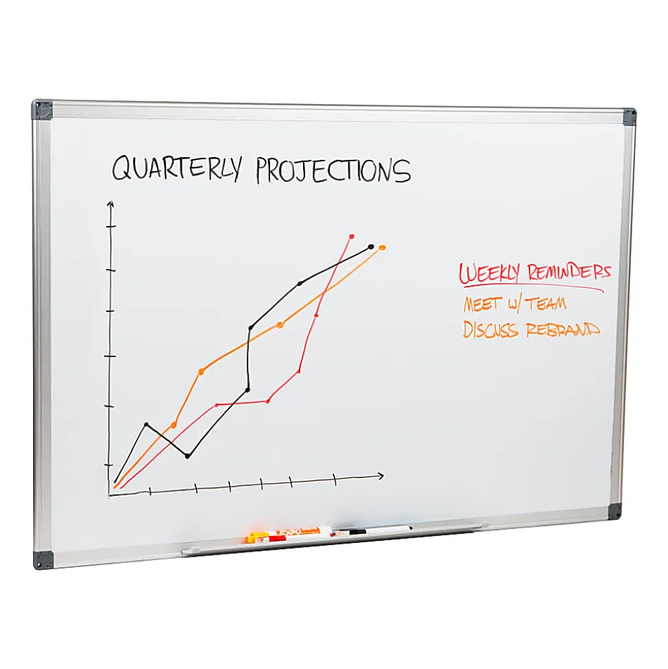 Mind Reader Magnetic Dry Erase White Board Wall Mount Eraser Marker Shelf, 1/2"H x 23-1/2"W x 35-1/2"L, White