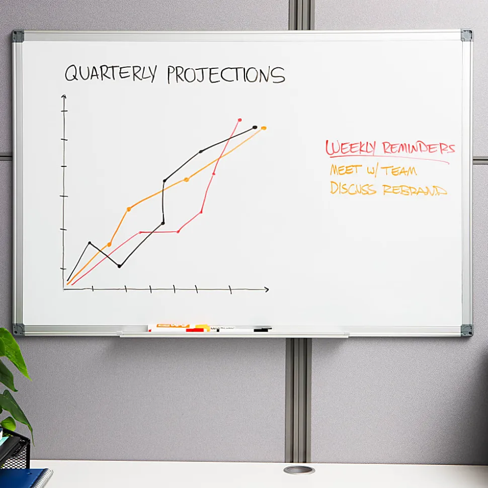 Mind Reader Magnetic Dry Erase White Board Wall Mount Eraser Marker Shelf, 1/2"H x 23-1/2"W x 35-1/2"L, White