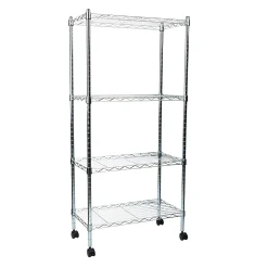 Mind Reader Metal Adjustable 4-Tier Industrial Storage Shelves with Wheels, 49-1/2"H x 13-1/2"W x 23-1/4"L, Silver