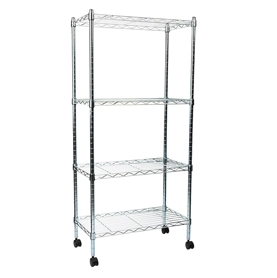 Mind Reader Metal Adjustable 4-Tier Industrial Storage Shelves with Wheels, 49-1/2"H x 13-1/2"W x 23-1/4"L, Silver