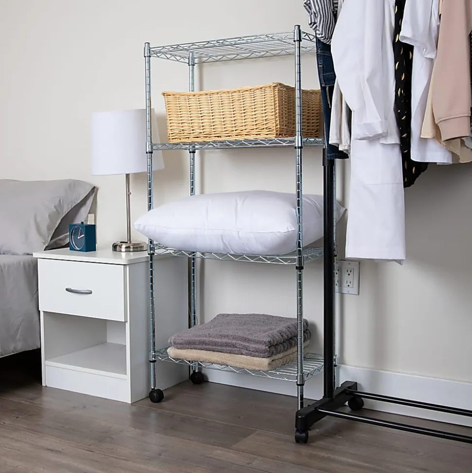 Mind Reader Metal Adjustable 4-Tier Industrial Storage Shelves with Wheels, 49-1/2"H x 13-1/2"W x 23-1/4"L, Silver