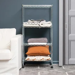 Mind Reader Metal Adjustable 4-Tier Industrial Storage Shelves with Wheels, 49-1/2