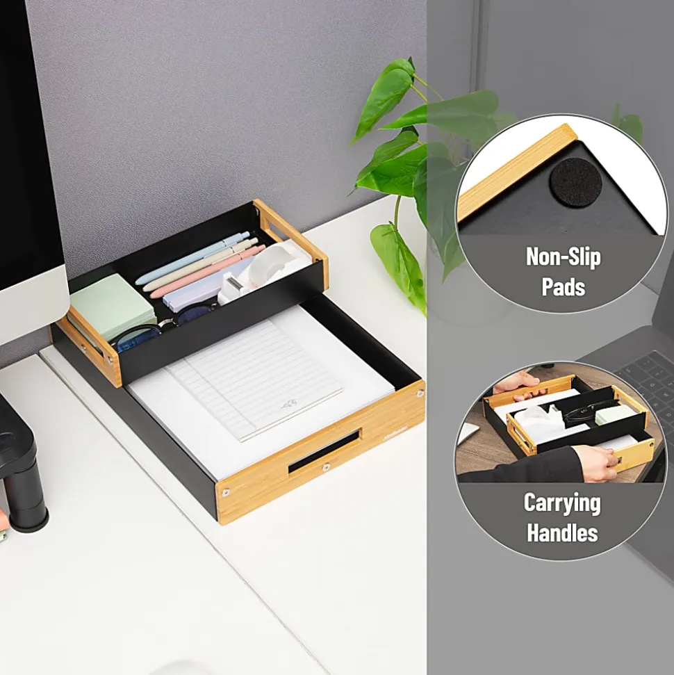 Mind Reader Metal And Wood Tiered Desktop Organizer Trays, 2-7/8”H x 13-3/4”W x 9-3/4”D, Black, Total Qty 2