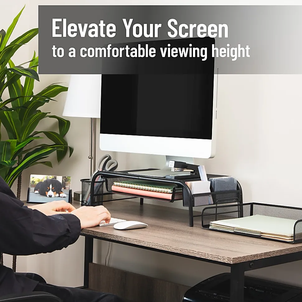 Mind Reader Metal Mesh Monitor Stand, 5-1/2"H x 11-1/2"W x 20"D, Black