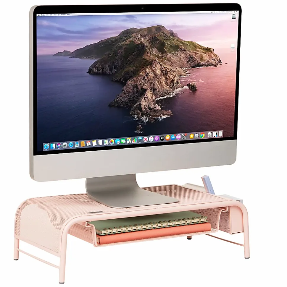 Mind Reader Metal Mesh Monitor Stand, 5-1/2"H x 11-1/2"W x 20"D, Pink