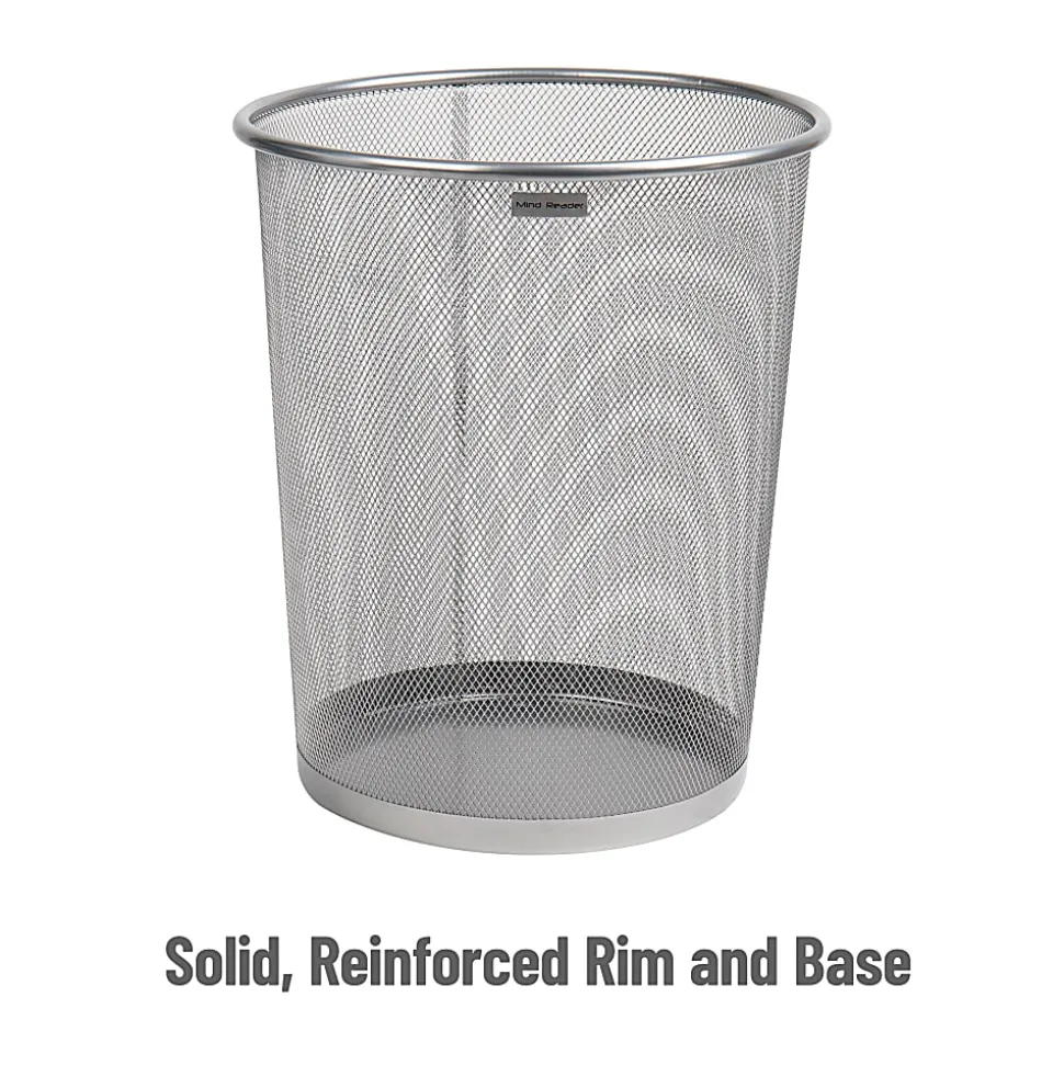 Mind Reader Metal Mesh Trash Cans, 4.4 Gallon, 13-3/4"H x 11-1/2"W x 11-1/2"D, Silver, Pack Of 2 Cans