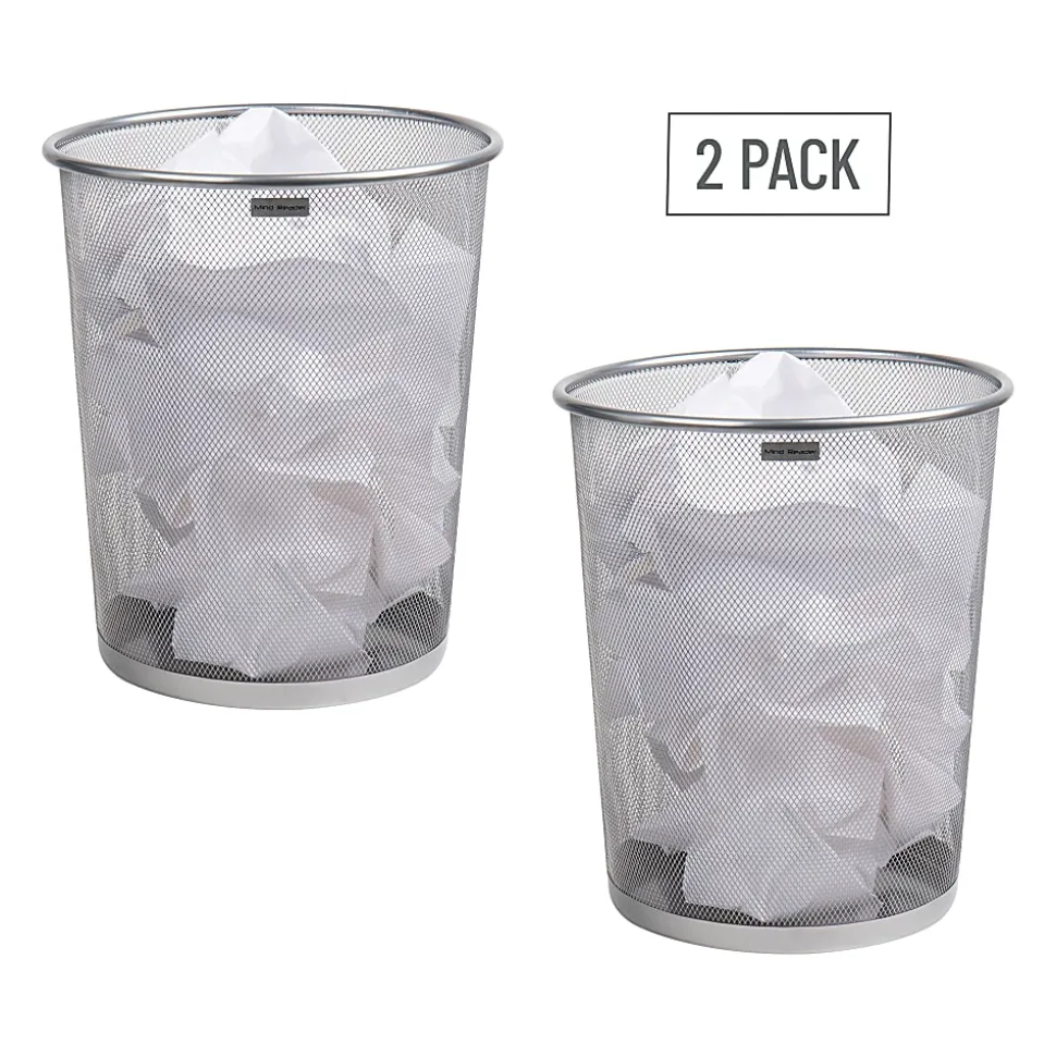 Mind Reader Metal Mesh Trash Cans, 4.4 Gallon, 13-3/4"H x 11-1/2"W x 11-1/2"D, Silver, Pack Of 2 Cans