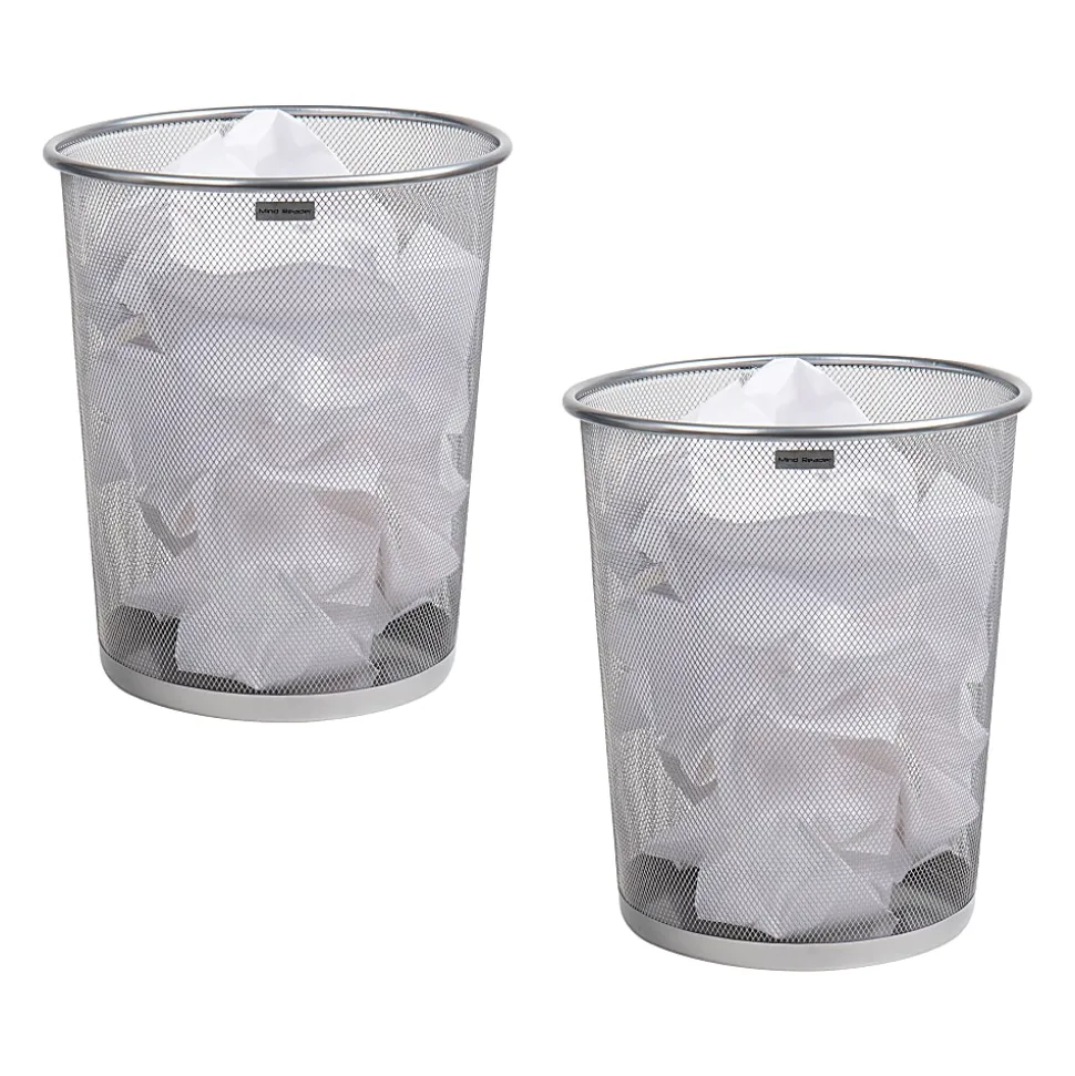 Mind Reader Metal Mesh Trash Cans, 4.4 Gallon, 13-3/4"H x 11-1/2"W x 11-1/2"D, Silver, Pack Of 2 Cans