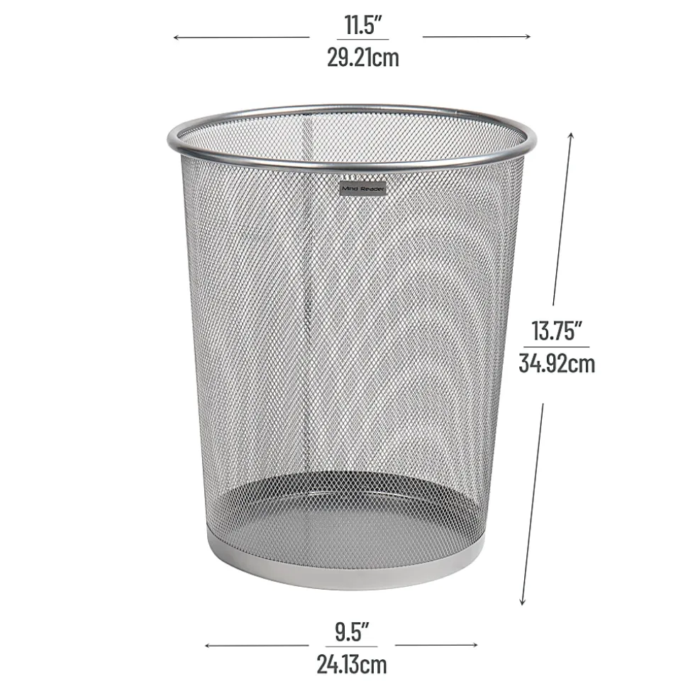 Mind Reader Metal Mesh Trash Cans, 4.4 Gallon, 13-3/4"H x 11-1/2"W x 11-1/2"D, Silver, Pack Of 2 Cans
