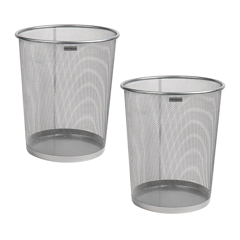 Mind Reader Metal Mesh Trash Cans, 4.4 Gallon, 13-3/4"H x 11-1/2"W x 11-1/2"D, Silver, Pack Of 2 Cans
