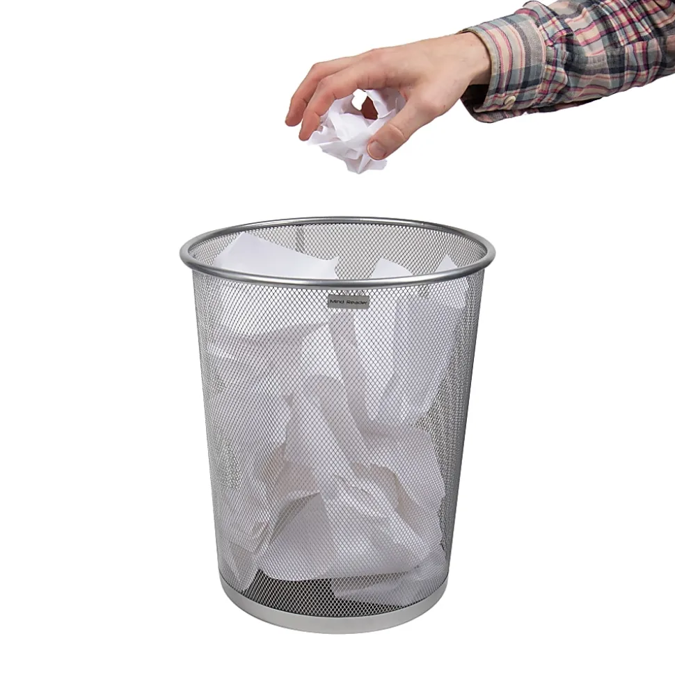 Mind Reader Metal Mesh Trash Cans, 4.4 Gallon, 13-3/4"H x 11-1/2"W x 11-1/2"D, Silver, Pack Of 2 Cans