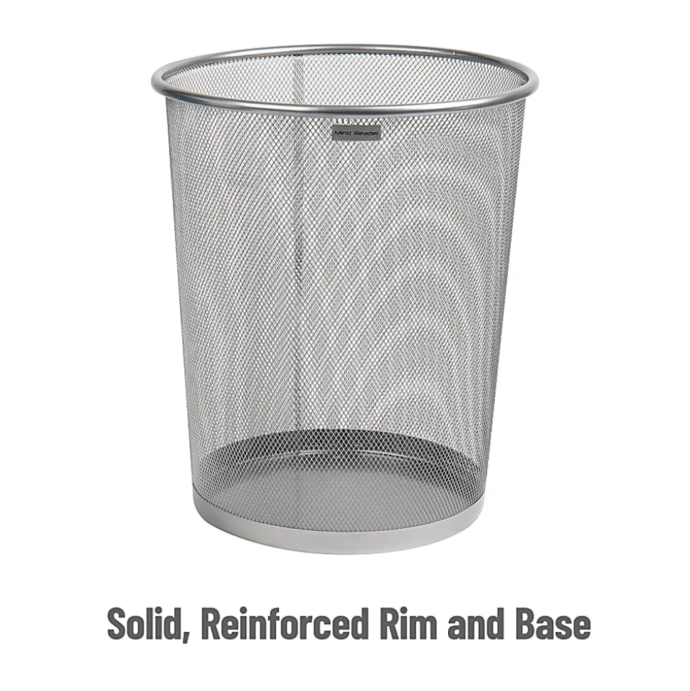 Mind Reader Metal Mesh Trash Can 4.4 Gallon Waste Paper Basket, 13-3/4"H x 11-1/2"W x 11-1/2"D, Silver