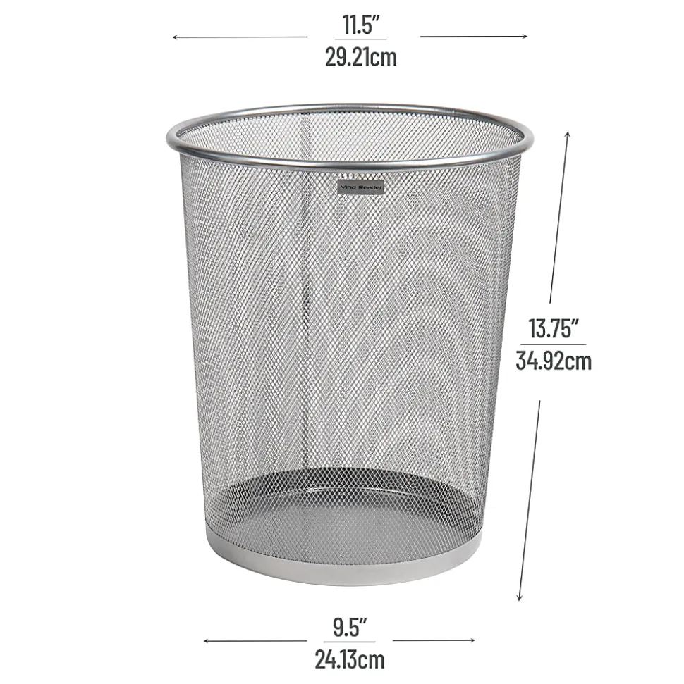 Mind Reader Metal Mesh Trash Can 4.4 Gallon Waste Paper Basket, 13-3/4"H x 11-1/2"W x 11-1/2"D, Silver