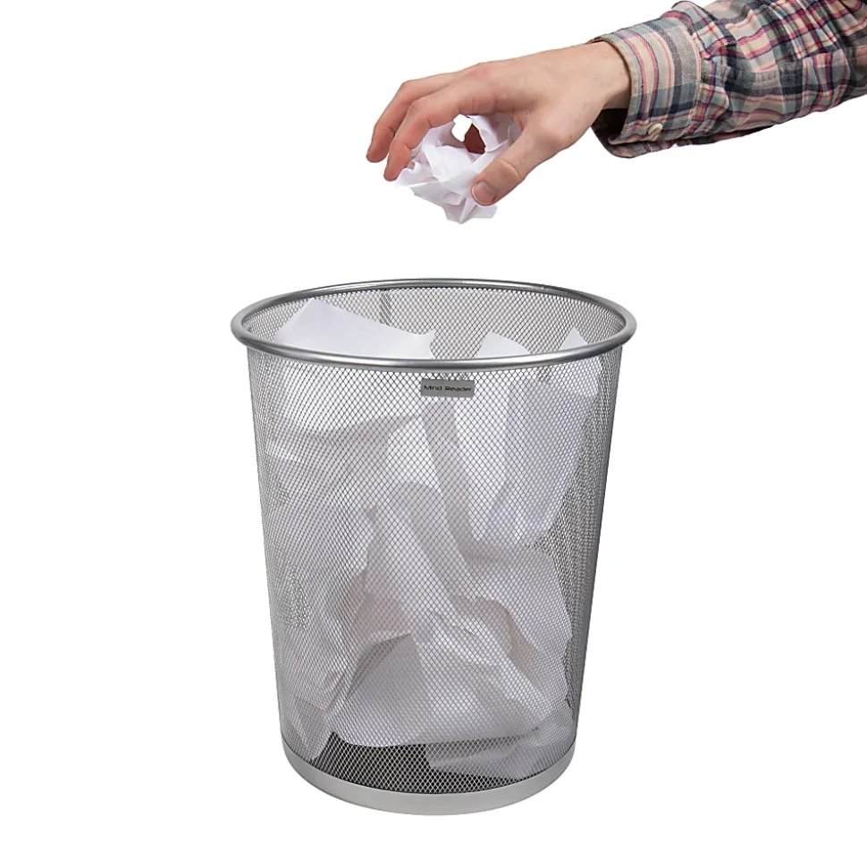 Mind Reader Metal Mesh Trash Can 4.4 Gallon Waste Paper Basket, 13-3/4"H x 11-1/2"W x 11-1/2"D, Silver