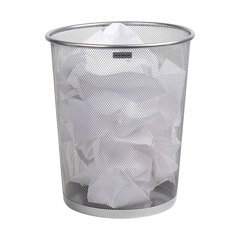 Mind Reader Metal Mesh Trash Can 4.4 Gallon Waste Paper Basket, 13-3/4"H x 11-1/2"W x 11-1/2"D, Silver