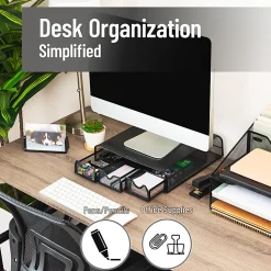 Mind Reader Metal Monitor Stand and Desk Organizer, 3"H x 12-1/2"W x 13-1/4"L, Black