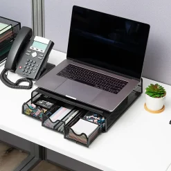 Mind Reader Metal Monitor Stand and Desk Organizer, 3"H x 12-1/2"W x 13-1/4"L, Black
