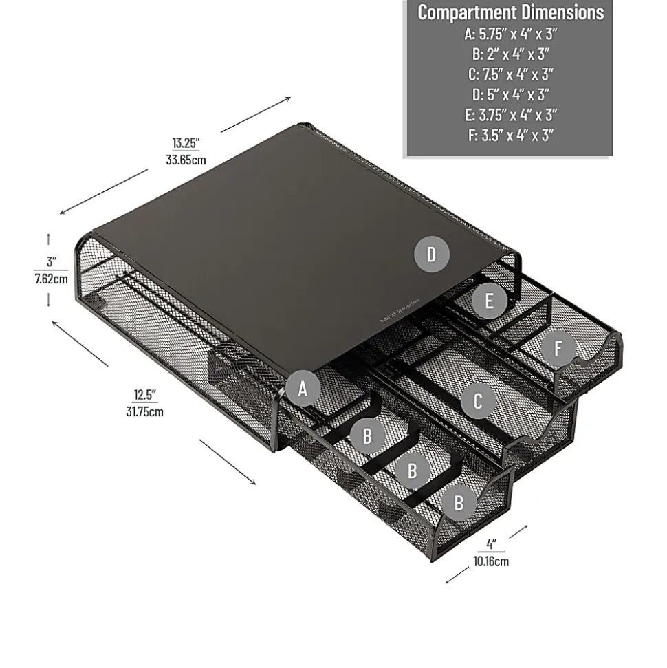 Mind Reader Metal Monitor Stand and Desk Organizer, 3"H x 12-1/2"W x 13-1/4"L, Black