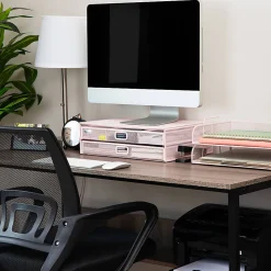 Mind Reader Metal Monitor Stand, 4-1/2”H x 12”W x 15-3/4”D, Pink