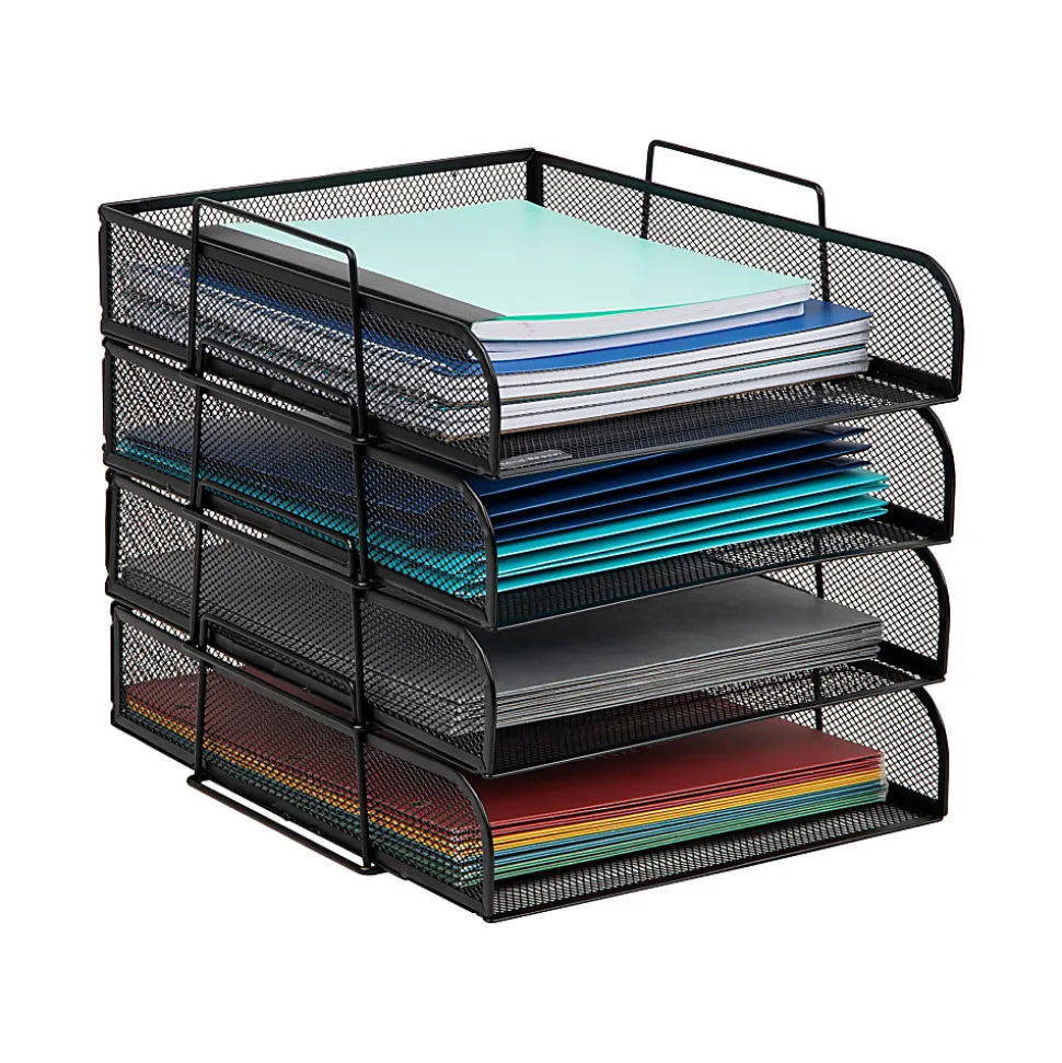 Mind Reader Metal Stackable Paper Tray Desktop Organizer, 11-1/4”H x 13-1/2”W x 10-1/2”D, Black