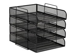 Mind Reader Metal Stackable Paper Tray Desktop Organizer, 11-1/4”H x 13-1/2”W x 10-1/2”D, Black