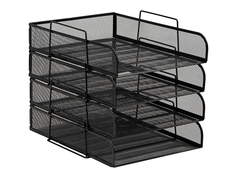 Mind Reader Metal Stackable Paper Tray Desktop Organizer, 11-1/4”H x 13-1/2”W x 10-1/2”D, Black