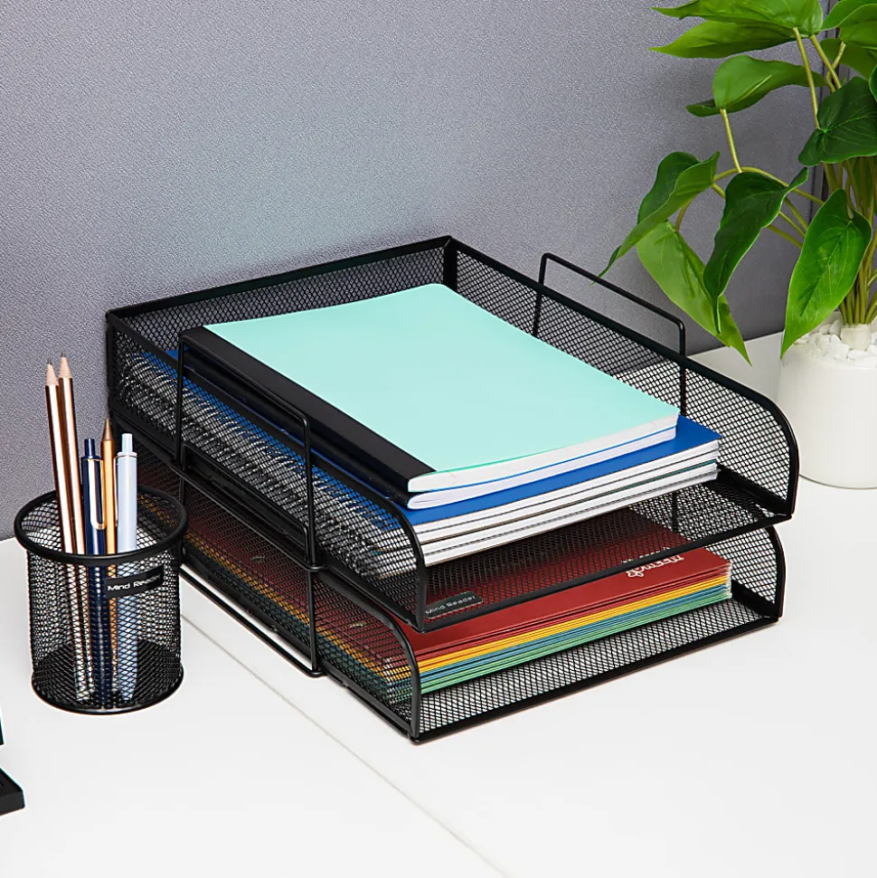 Mind Reader Metal Stackable Paper Tray Desktop Organizer, 11-1/4”H x 13-1/2”W x 10-1/2”D, Black