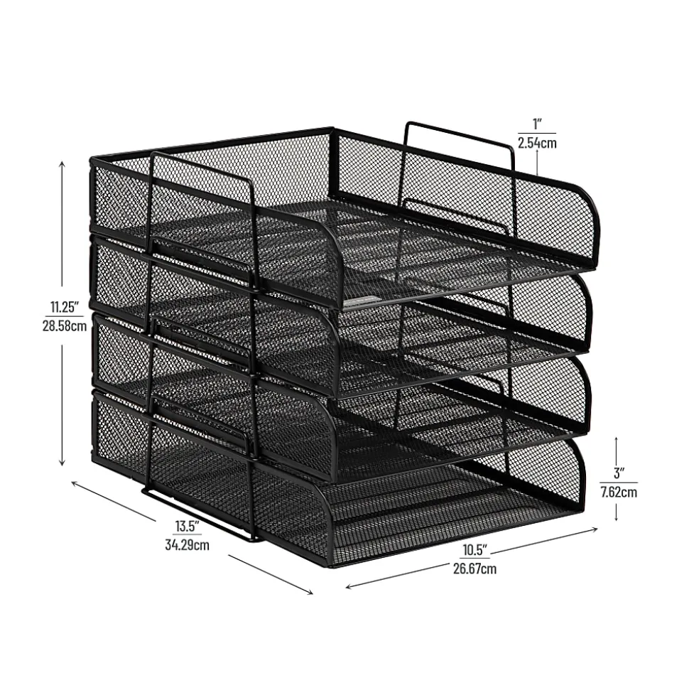 Mind Reader Metal Stackable Paper Tray Desktop Organizer, 11-1/4”H x 13-1/2”W x 10-1/2”D, Black