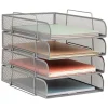 Mind Reader Metal Stackable Paper Tray Desktop Organizer, 11-1/4”H x 13-1/2”W x 10-1/2”D, Silver
