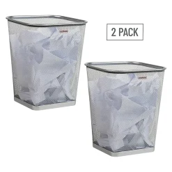 Mind Reader Metal Trash Can Square Waste Paper Basket, 12 1/4"H x 9 3/4"W x 9 3/4"D, Silver, Set of 2