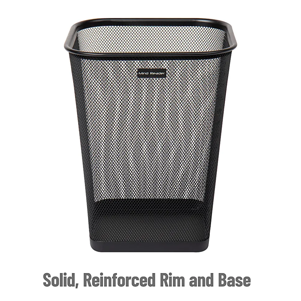 Mind Reader Metal Trash Can Square Waste Paper Basket, 12 1/4"H x 9 3/4"W x 9 3/4"D, Black, Set of 2