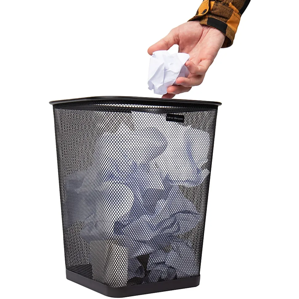 Mind Reader Metal Trash Can Square Waste Paper Basket, 12 1/4"H x 9 3/4"W x 9 3/4"D, Black, Set of 2