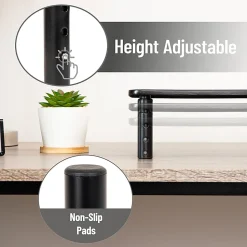 Mind Reader Metal Ventilated Monitor Stand with Adjustable Height, 5-1/2"H x 9-1/4"W x 14-1/2"D, Black