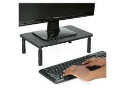 Mind Reader Metal Ventilated Monitor Stand with Adjustable Height, 5-1/2"H x 9-1/4"W x 14-1/2"D, Black, Set of 2