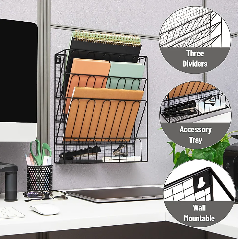 Mind Reader Metal Wire File Organizer, 15-3/4”H x 4”W x 13-1/4”D, Black, Total Qty 1