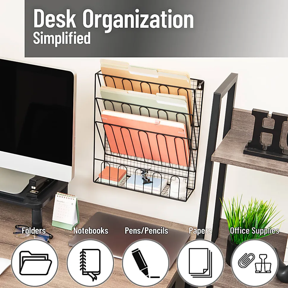Mind Reader Metal Wire File Organizer, 15-3/4”H x 4”W x 13-1/4”D, Black, Total Qty 1