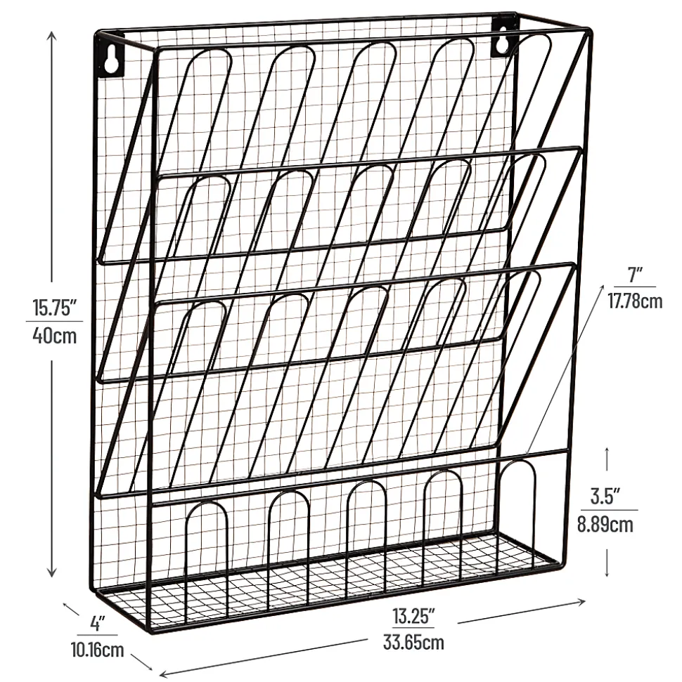 Mind Reader Metal Wire File Organizer, 15-3/4”H x 4”W x 13-1/4”D, Black, Total Qty 1
