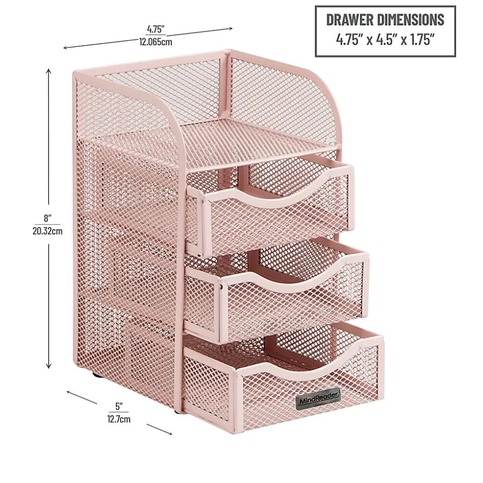 Mind Reader Mini Desk Supplies Office Supplies Organizer, 8"H x 5"W x 4-3/4"D, Pink