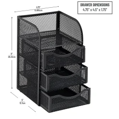 Mind Reader Mini Desk Supplies Office Supplies Organizer, 8"H x 5"W x 4-3/4"L, Black