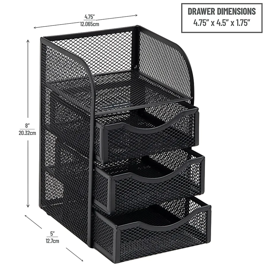 Mind Reader Mini Desk Supplies Office Supplies Organizer, 8"H x 5"W x 4-3/4"L, Black