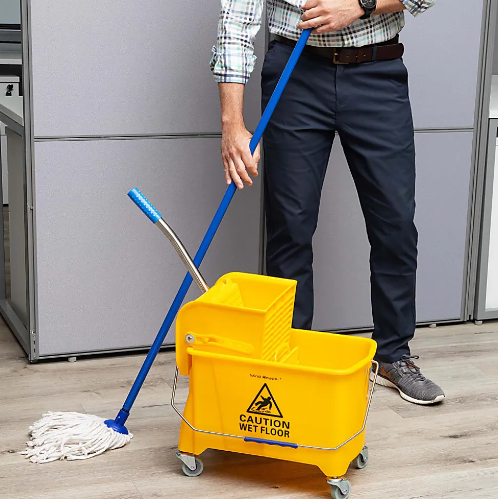 Mind Reader Mobile Heavy-Duty Mop Bucket With Upward Press Wringer, 5.5 Gallon, 24-1/2"H x 10-3/4"W x 16-1/4"D, Yellow