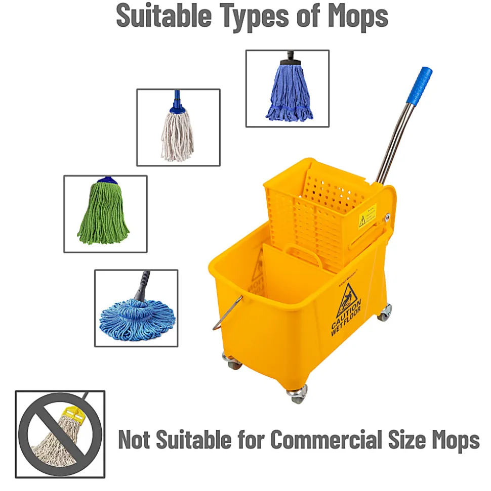 Mind Reader Mobile Heavy-Duty Mop Bucket With Upward Press Wringer, 5.5 Gallon, 24-1/2"H x 10-3/4"W x 16-1/4"D, Yellow