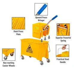 Mind Reader Mobile Heavy-Duty Mop Bucket With Upward Press Wringer, 5.5 Gallon, 24-1/2