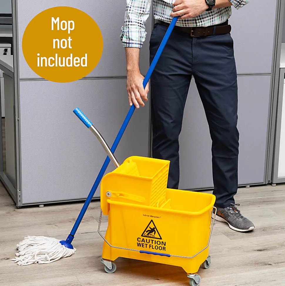 Mind Reader Mobile Heavy-Duty Mop Bucket With Upward Press Wringer, 5.5 Gallon, 24-1/2"H x 10-3/4"W x 16-1/4"D, Yellow